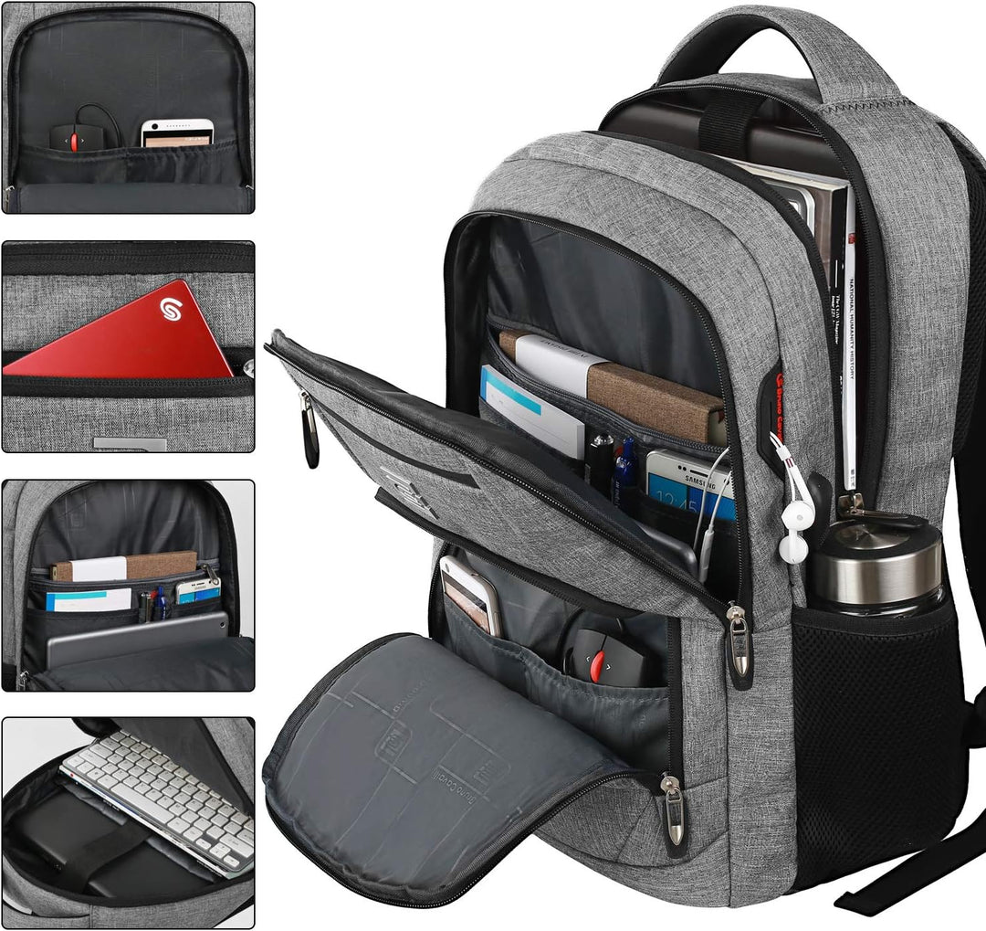 Back panel of an anti-theft backpack with padded straps & hidden pocket for secure carry.