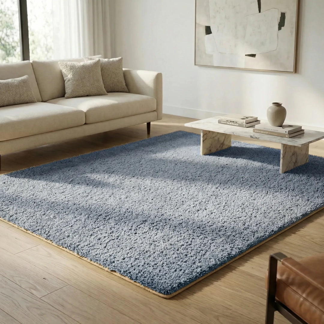 Chic modern low pile shag rug with a subtle wave pattern, soft and plush for contemporary homes.