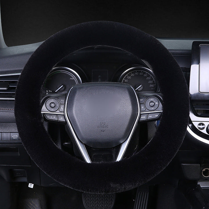 Durable universal plush steering wheel cover, designed for comfort and auto decor