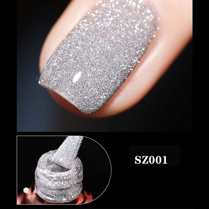 Nail care essentials alongside sparkling glitter gel polish for healthy, long-lasting nails