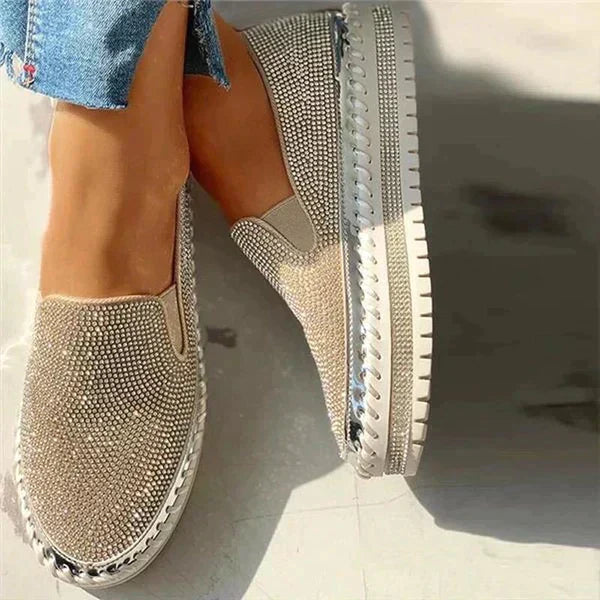 Elegant women's sparkling slip-on footwear, designed for ultimate comfort. Versatile for parties & casual spring/summer style.