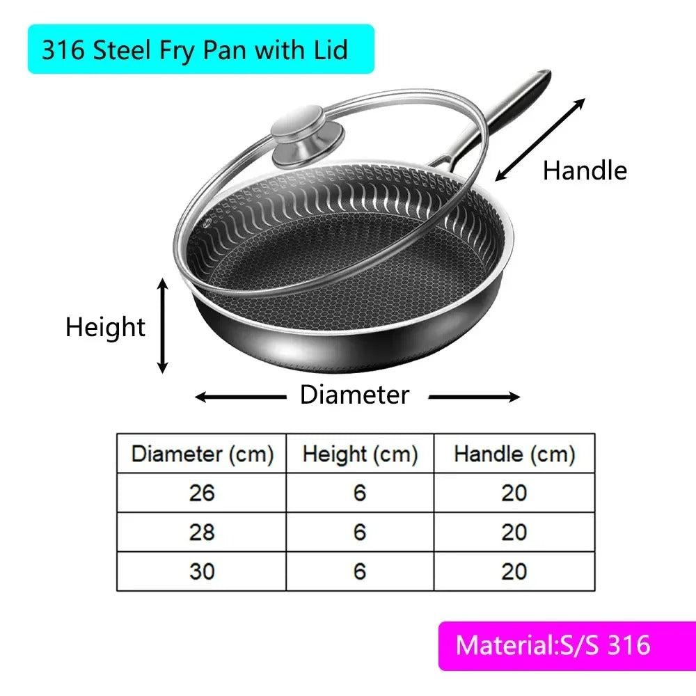 "Stainless steel honeycomb non-stick wok with ergonomic handle, showcasing durable surface and sleek stir-fry design."