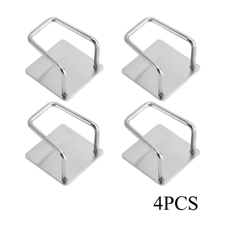 Installation view of the self-adhesive backing on a stainless steel kitchen sponge caddy
