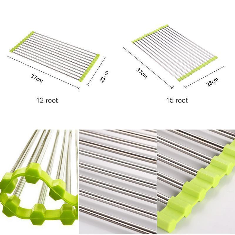Flexible dish drying rack for kitchen, premium stainless steel construction, saves counter space