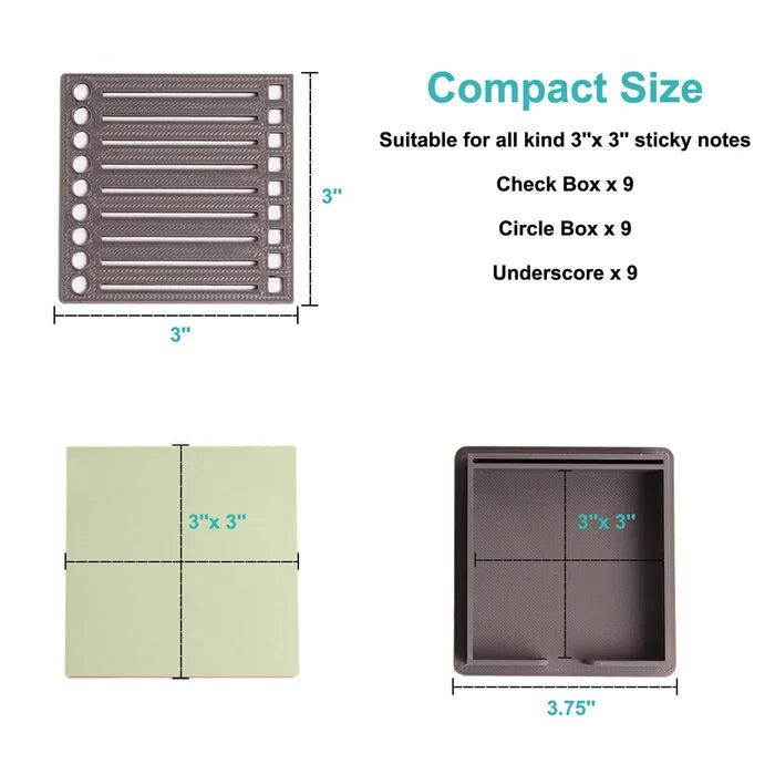 Stylish sticky note holder with a built-in stencil, perfect for quick notes and creative doodling.