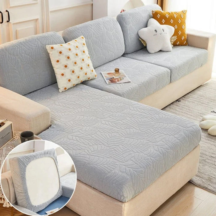 Multi-angle view of the universal sofa cover, demonstrating its snug fit and comprehensive coverage for couches.