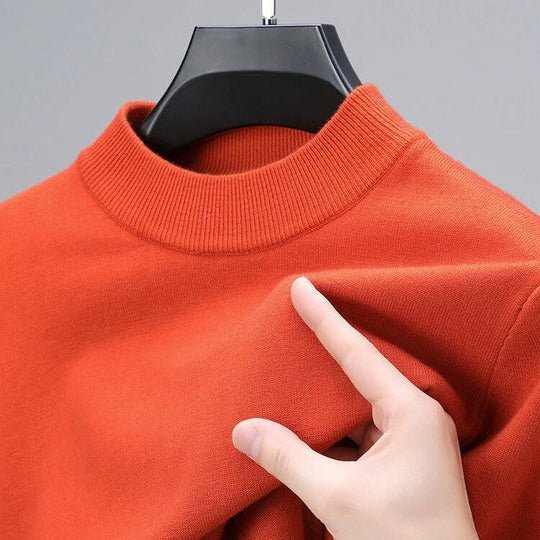 Comfortable men's mock neck sweater, a warm pullover ideal for smart casual and semi-formal wear.