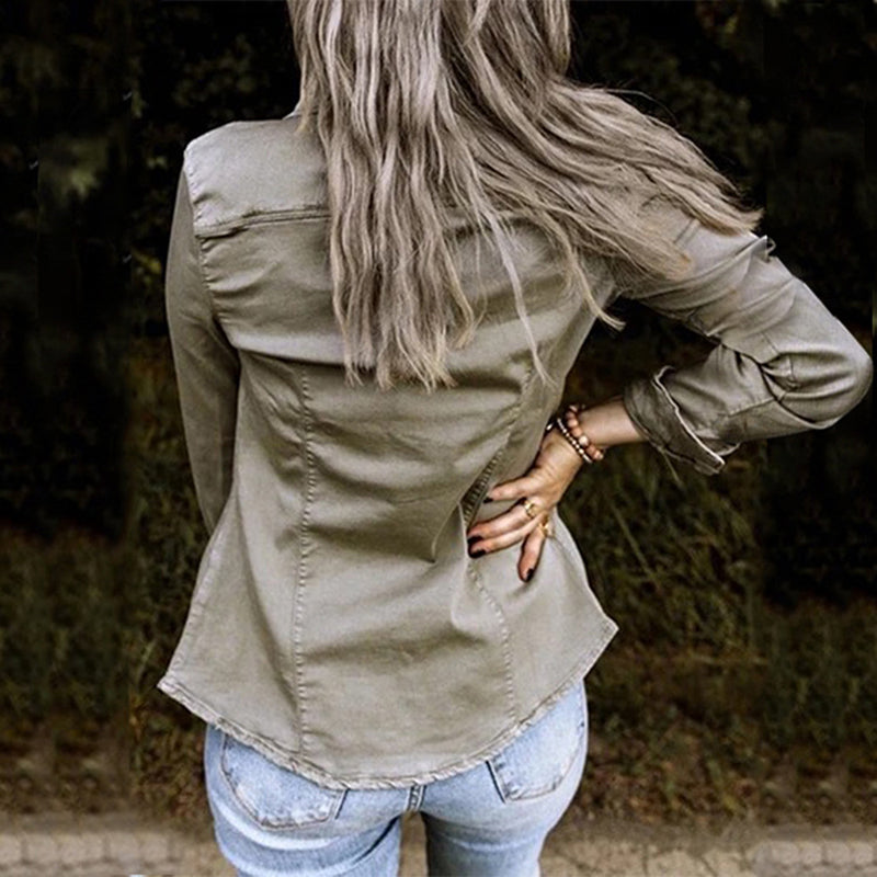 Women's Elisa denim jacket, a classic button-front outerwear piece for timeless casual style.