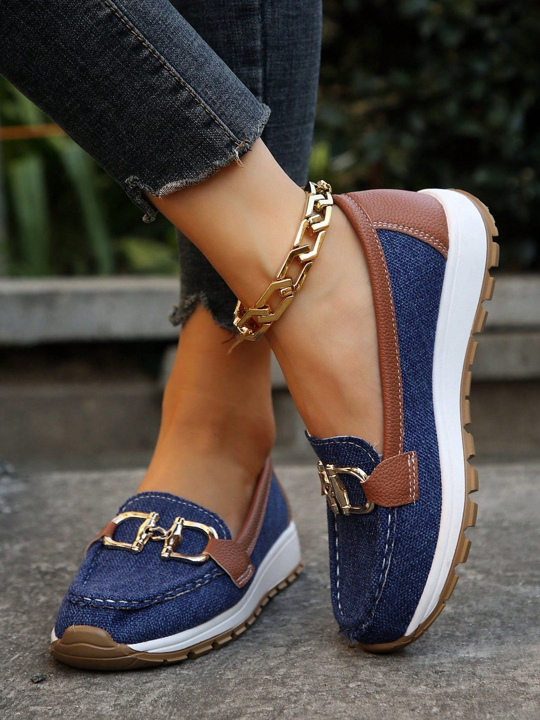 Chic ladies' flat buckle loafers, perfect versatile footwear for work, casual, or everyday shoes.
