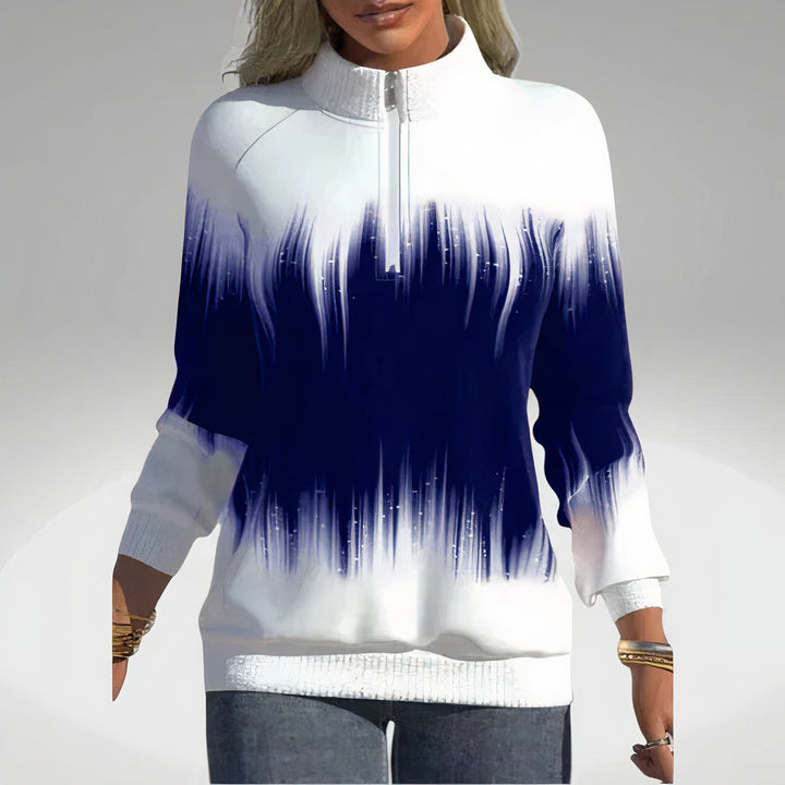 Elegant women's zip collar sweatshirt for stylish casual wear. Trendy long sleeve top, perfect for cooler weather.