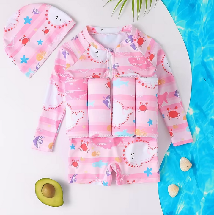 Boys' 3-in-1 sun protection float vest and shorts for confident water play.
