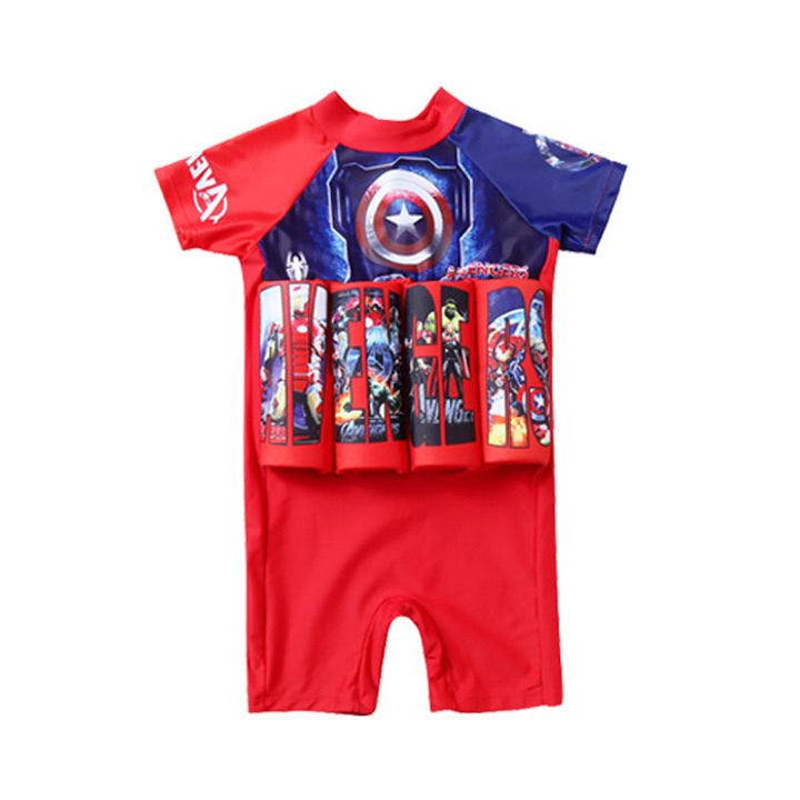 Toddler long-sleeve float vest with shorts for sun protection & learn-to-swim support.
