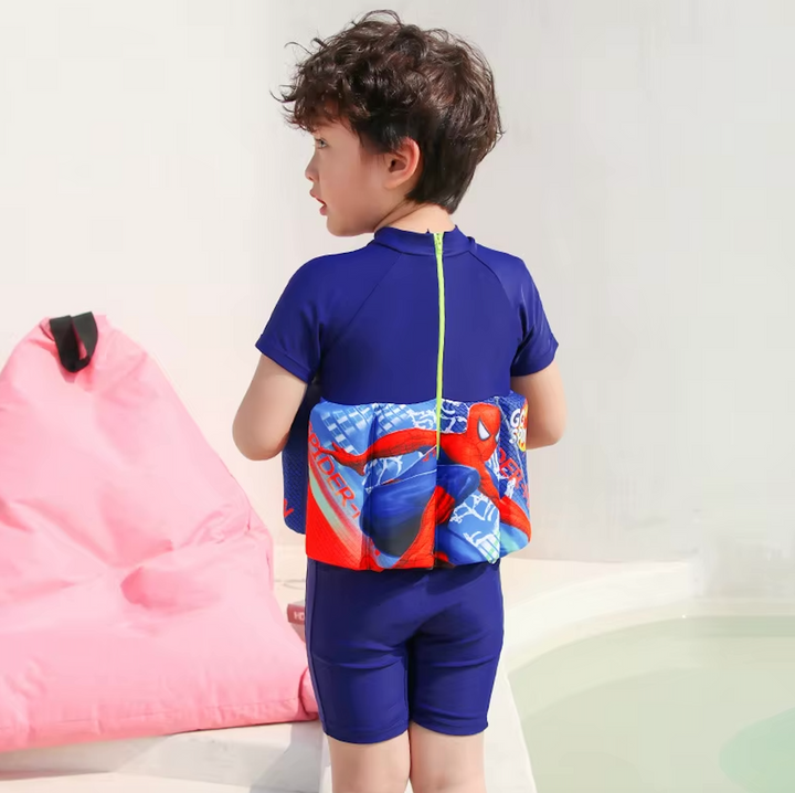 Girls' sun protection 3-in-1 float vest with long sleeves and swim shorts.