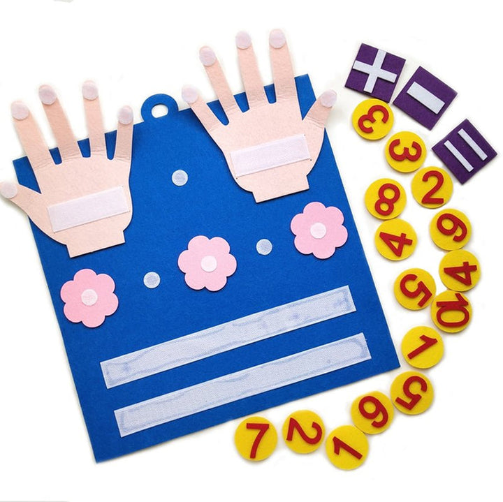 Developmental felt toy for toddlers, teaching counting and basic arithmetic concepts