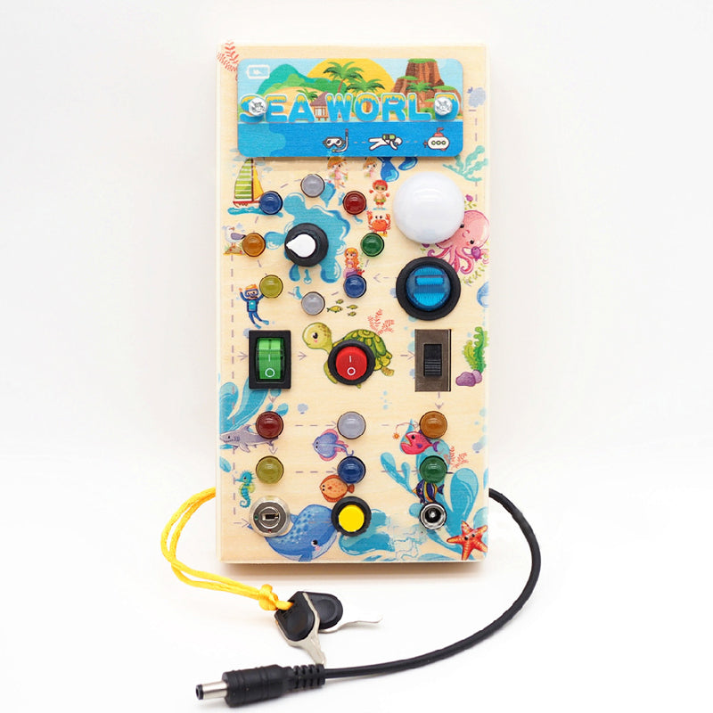 Montessori-inspired LED busy board, enhancing sensory play for toddlers