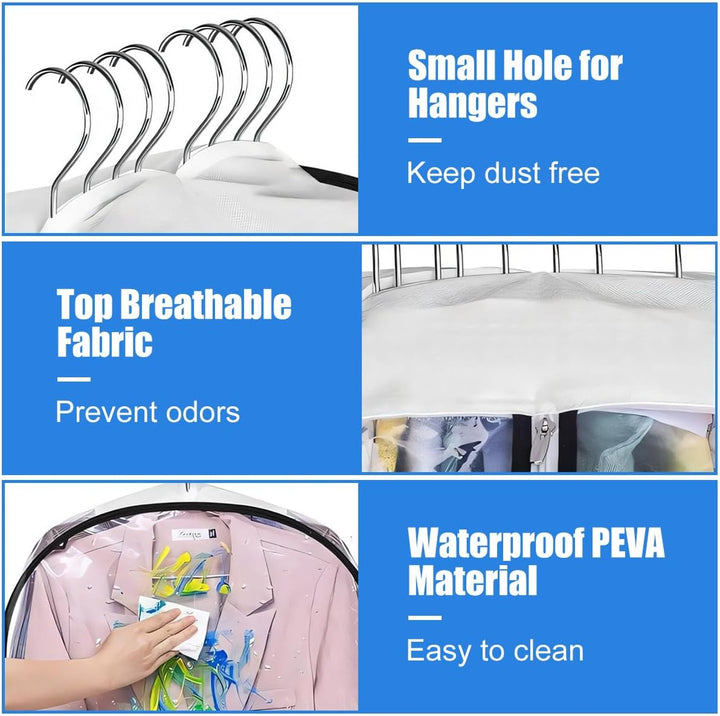 See-through garment covers, 6-pack, for easy identification of stored dresses, suits & coats in closet.