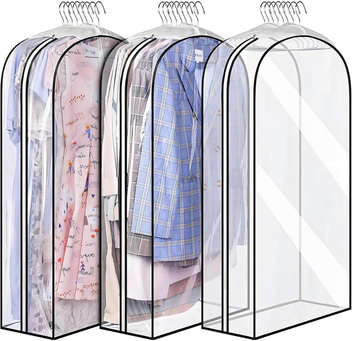 Home organization essential: 6 clear PEVA garment bags for efficient wardrobe storage & clothing protection.