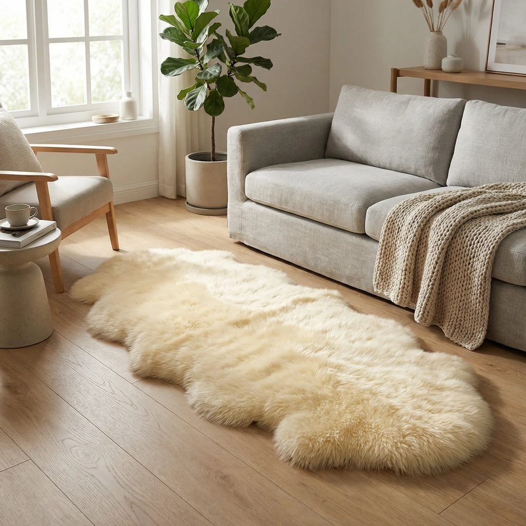 Washable ultra plush cloud rug for home comfort. Features soft waves, perfect for modern bedroom decor.