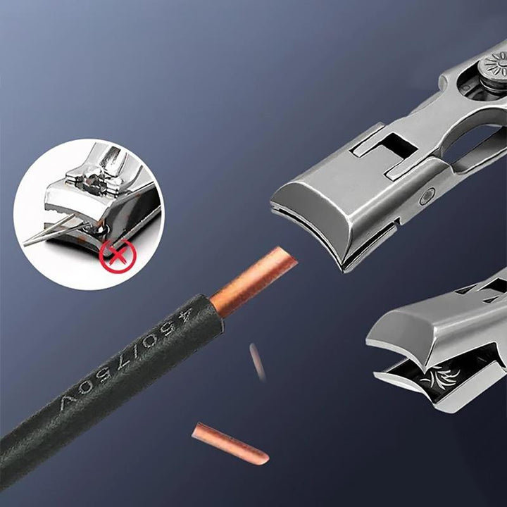 Ergonomic, heavy-duty nail clippers with wide-opening jaws, suitable for both thick toenails and fingernails