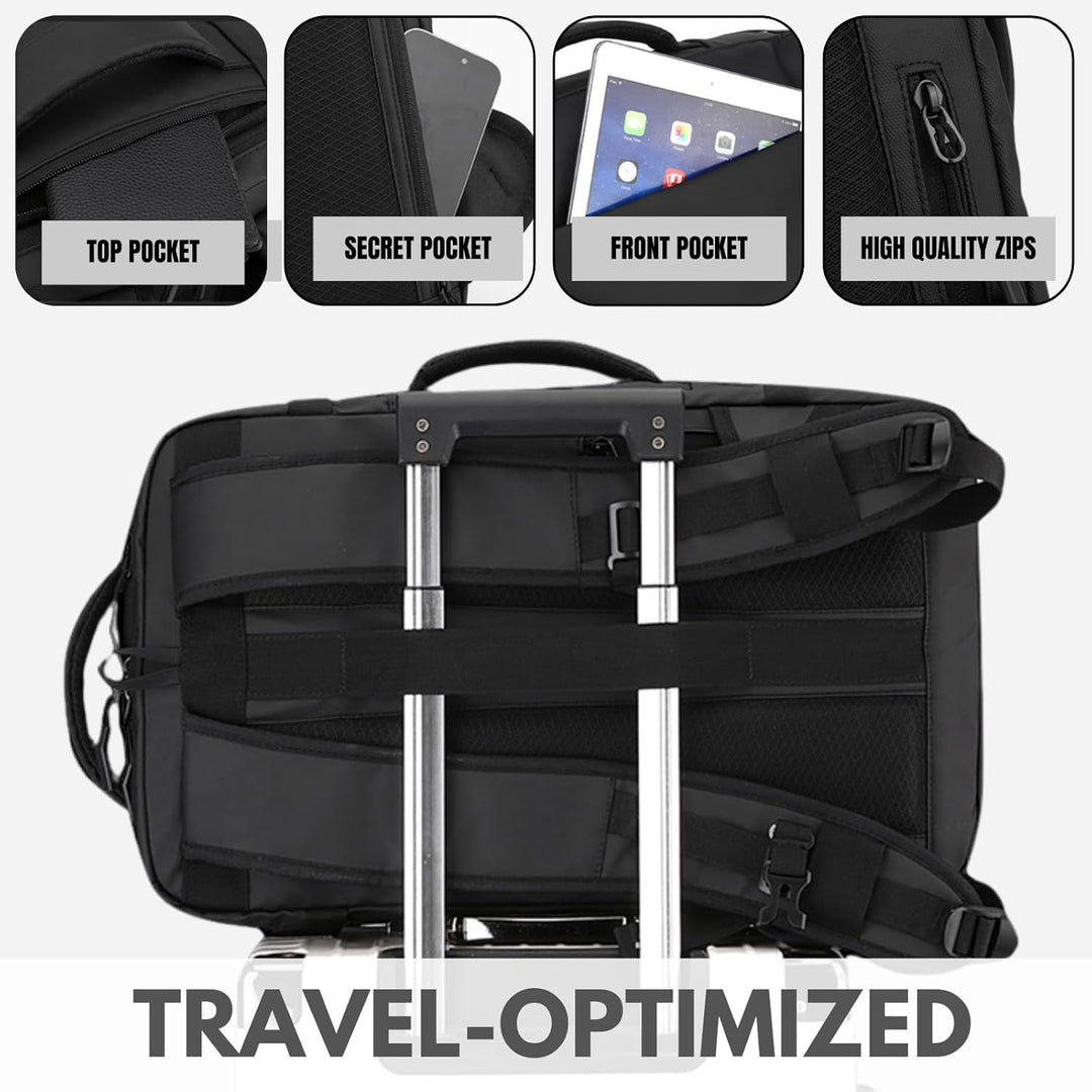 Large capacity 15-inch waterproof laptop backpack, grey, with organized compartments & USB-C, for travel.