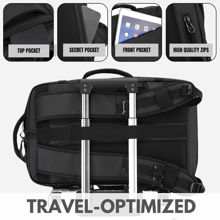 Large capacity 15-inch waterproof laptop backpack, grey, with organized compartments & USB-C, for travel.