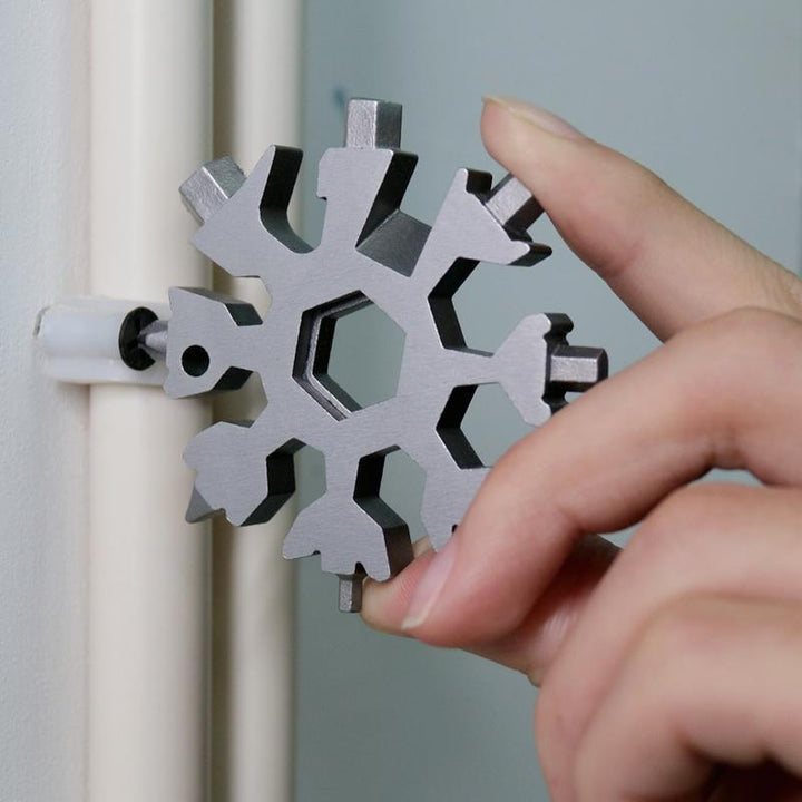 Unisex 18-in-1 multi-tool, stainless steel snowflake design, perfect as a stocking stuffer gift