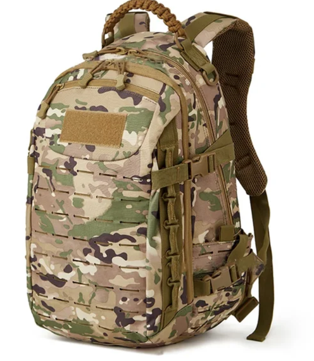 Close-up of the durable, water-resistant fabric on the 30L tactical backpack, a rugged utility bag for all outdoor adventures.