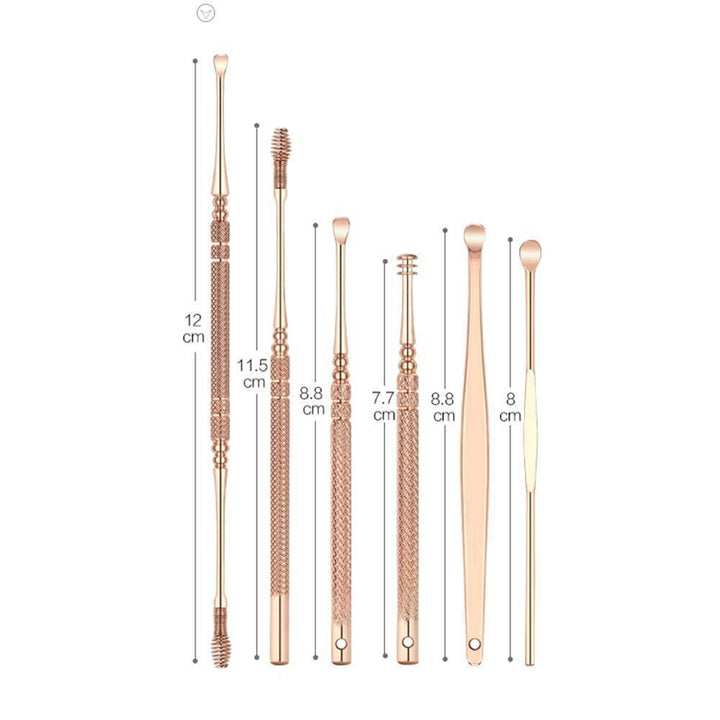 Complete set of 6 stainless steel ear picks for thorough and hygienic ear wax removal