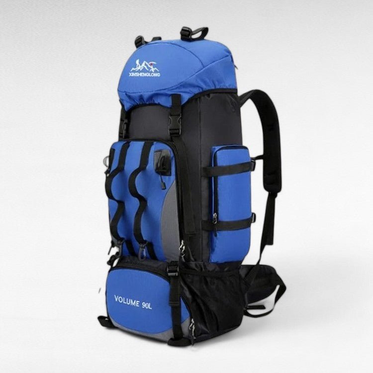 Sleek design of a 90L unisex lightweight waterproof backpack, a durable rucksack for all travel needs.