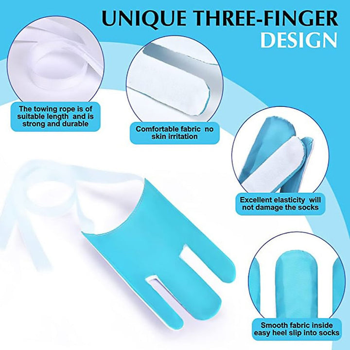 Ergonomic sock aid device with long handles, assists pregnant individuals and those with limited mobility