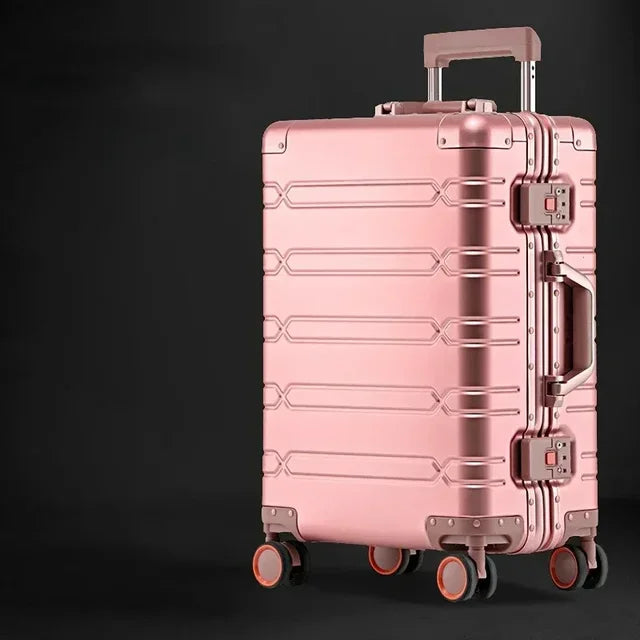 Lightweight & durable aluminum-magnesium hard shell spinner luggage, perfect for stress-free journeys.
