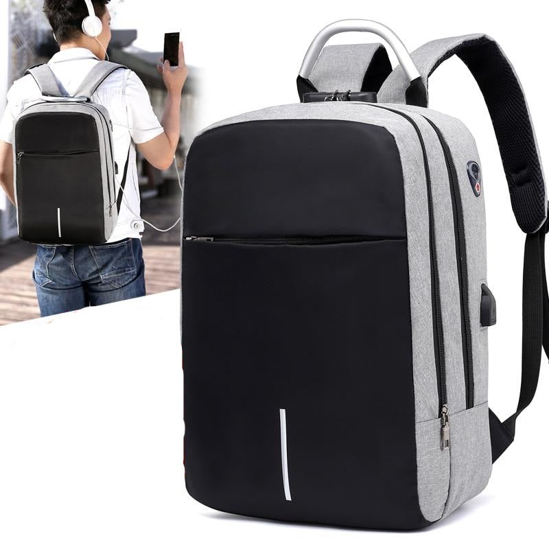 Unisex anti-theft laptop backpack, water-resistant, hidden zipper, and USB charging for secure daily carry.