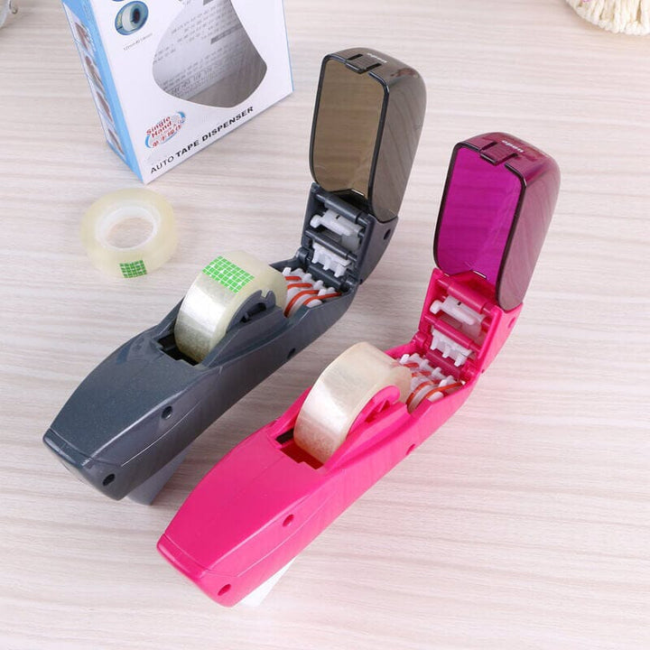 Portable automatic safety tape dispenser in neutral colors, perfect for crafts & shipping.