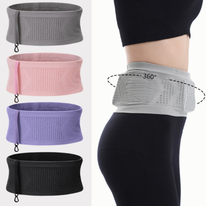 Unisex black concealed sports waist bag, perfect for running, with breathable fabric and secure storage.
