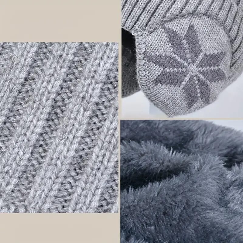Winter essential: fleece-lined black beanie and scarf set, durable and warm for cold days