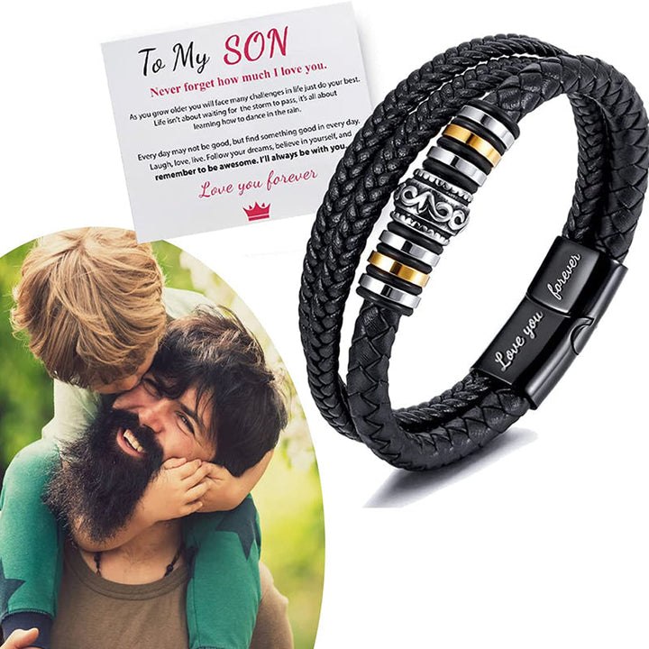Fashionable braided leather double row bracelet, a versatile unisex accessory that complements any style.