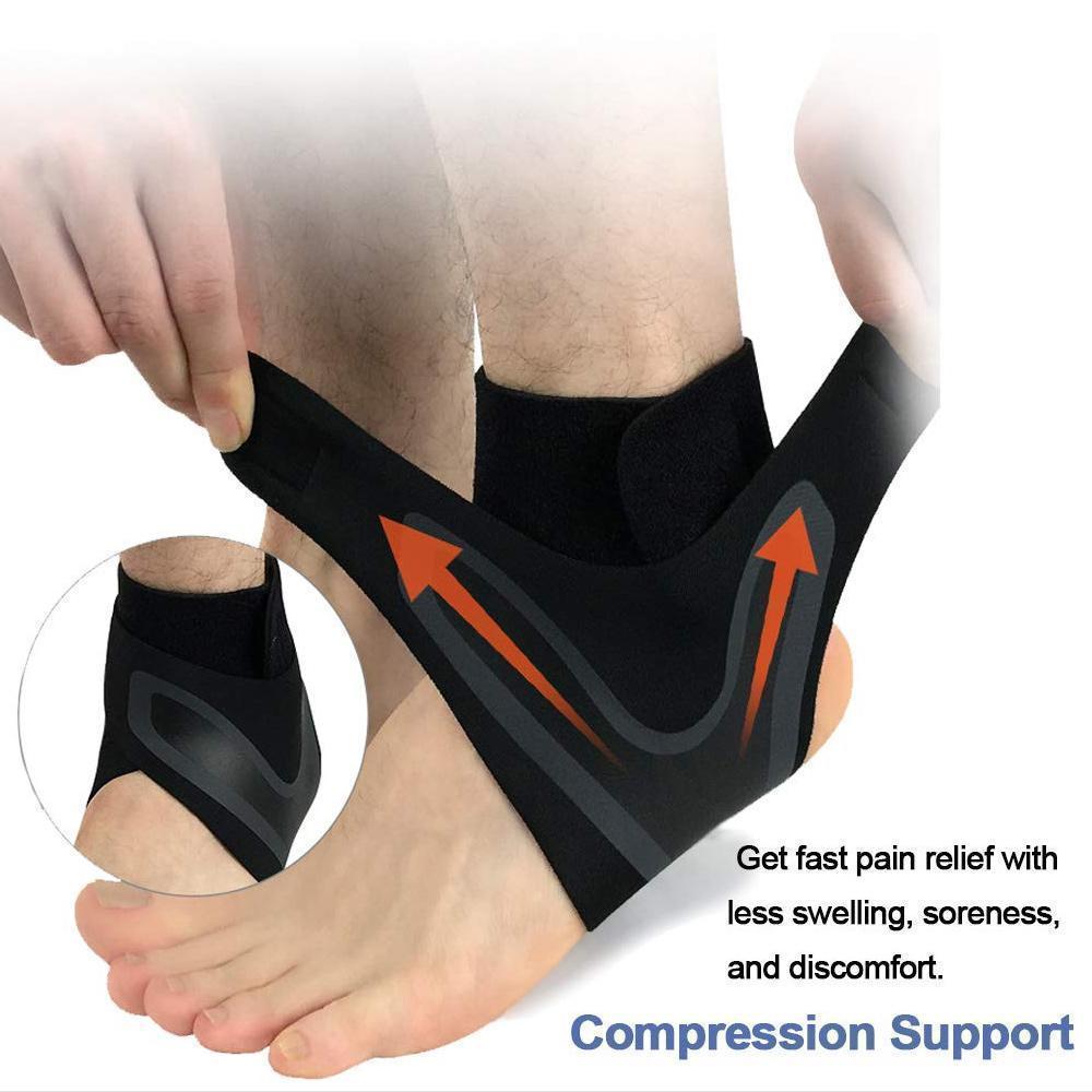 Unisex ankle brace (pair) in a studio shot, emphasizing its sleek design and breathability.