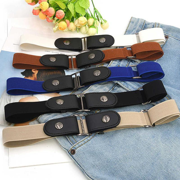 Unisex buckle-free invisible elastic waist belt in black, smooth and discreet