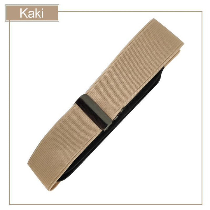 Close-up of the flat snap closure on an invisible stretch waist belt, discreet design
