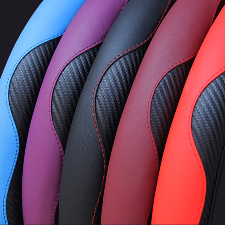 Universal carbon fiber steering wheel cover, black leather, car accessory