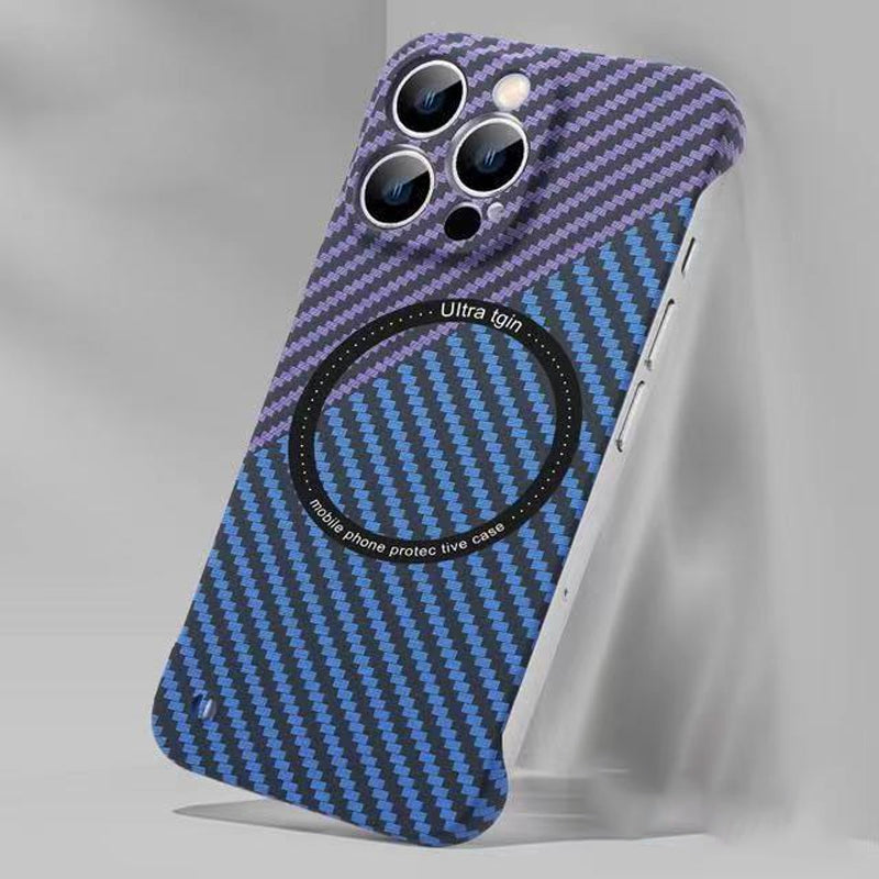 Unisex protective iPhone case with carbon fiber and magnetic charging features
