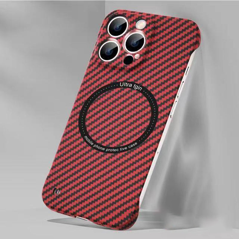Frameless magnetic charging iPhone case, carbon fiber for ultimate protection