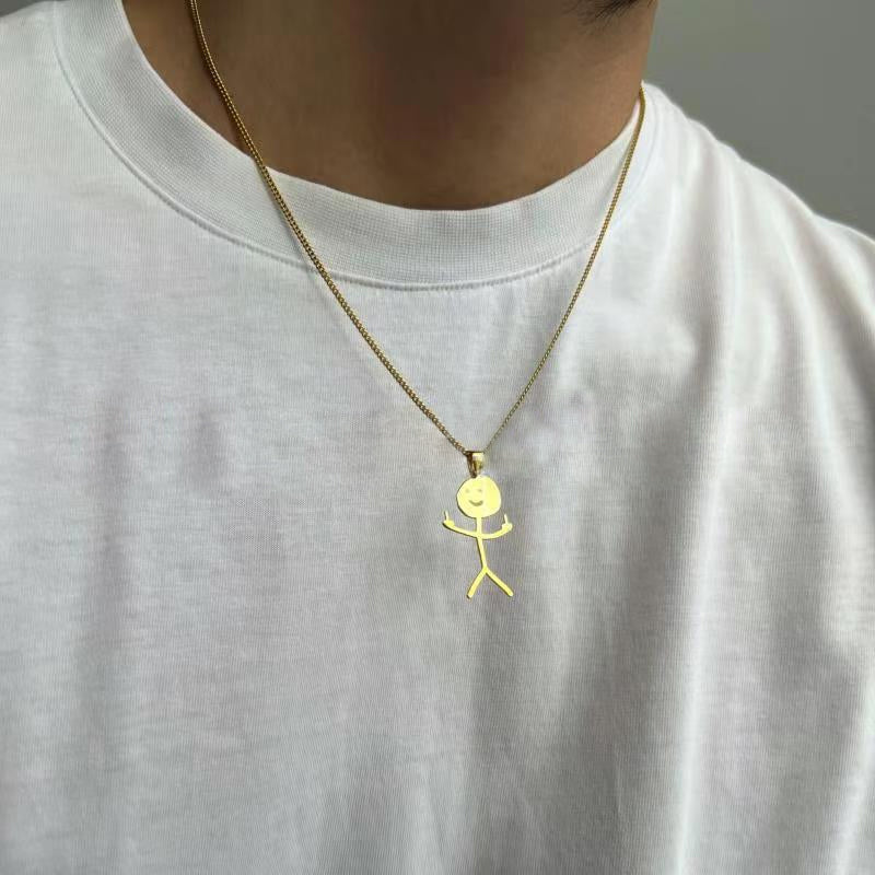 Close-up of a creative doodle pendant necklace, highlighting its unique design and quality alloy