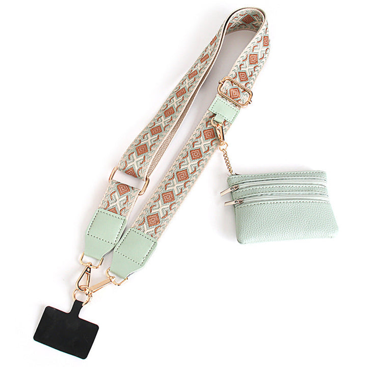 Fashion accessory: black crossbody phone strap and zipper pouch, a modern way to carry your phone.