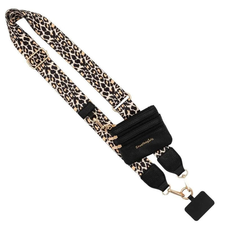 Unisex black phone strap, compatible with all phones, with a zipper pouch for a seamless experience.
