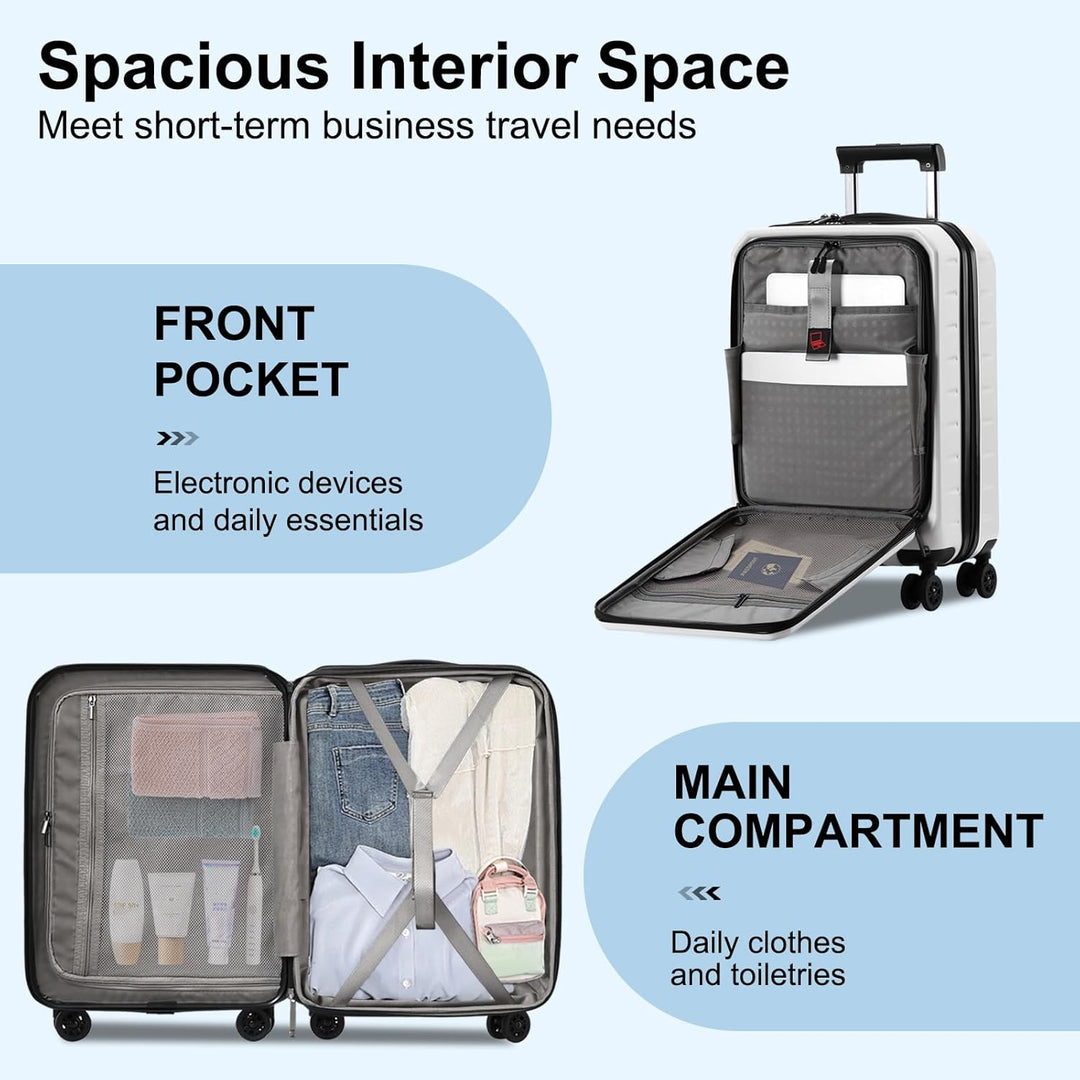 Globetrotter's choice: unisex expandable hard shell carry-on with front pocket, TSA lock, & spinner wheels.