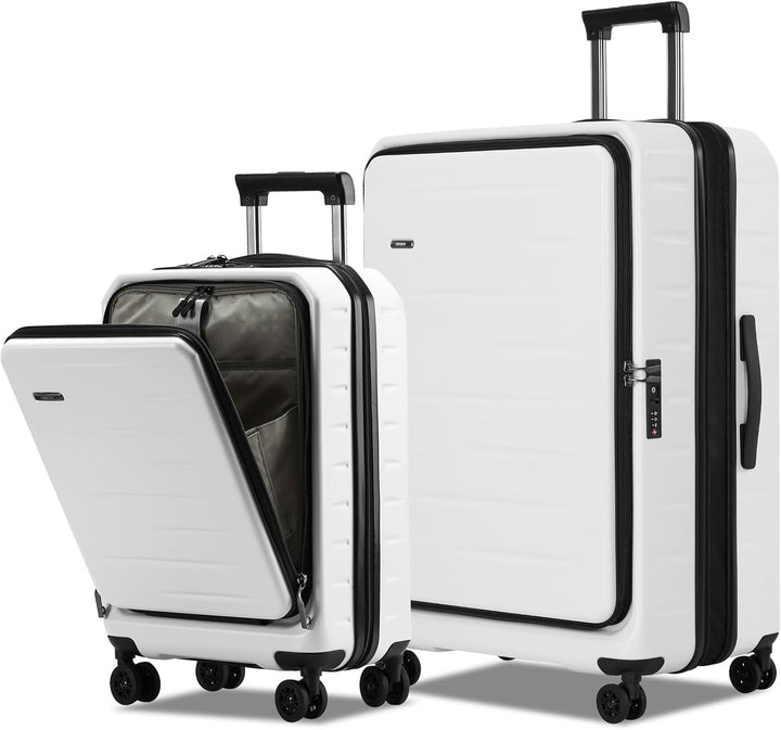 Unisex expandable hard shell carry-on luggage, secure with TSA lock & convenient front pocket.