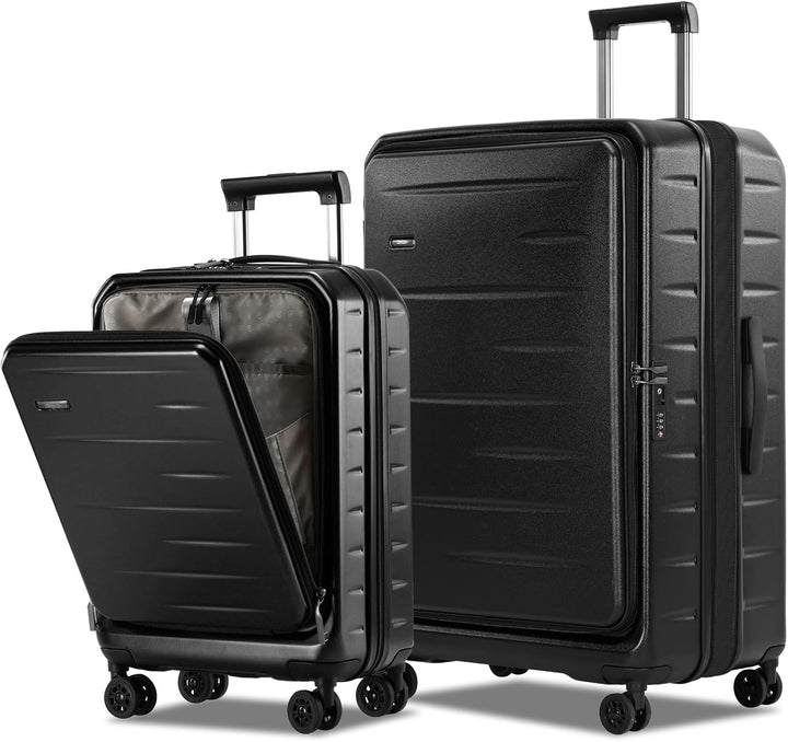 Expandable hard shell carry-on with front pocket, TSA lock, and sturdy spinner wheels for any adventure.