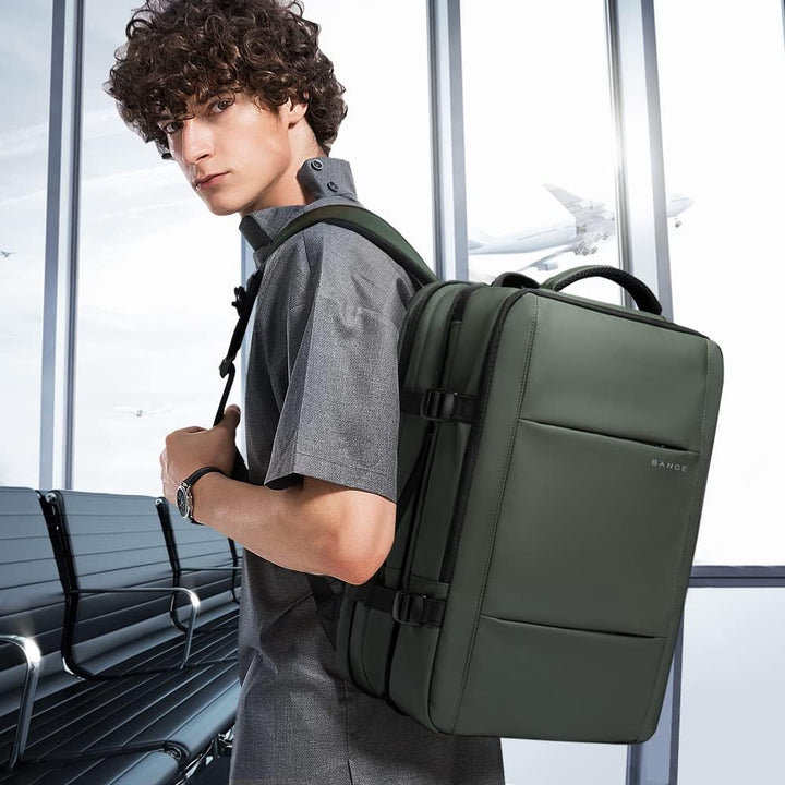 Unisex expandable travel backpack (26-45L) with laptop sleeve; water-resistant & anti-theft.