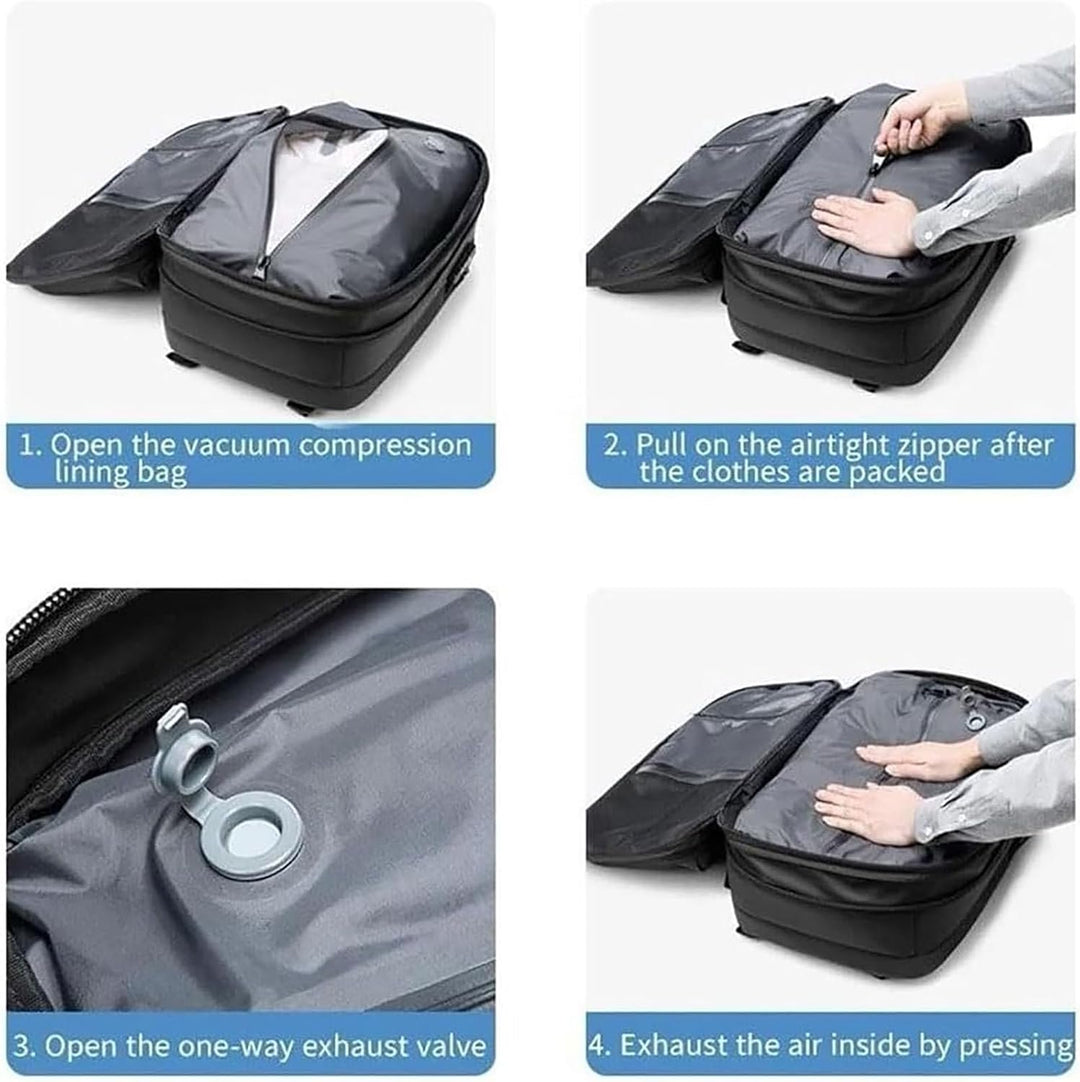 Secure unisex travel backpack with anti-theft lock, wet compartment & expandable compression for organized trips.